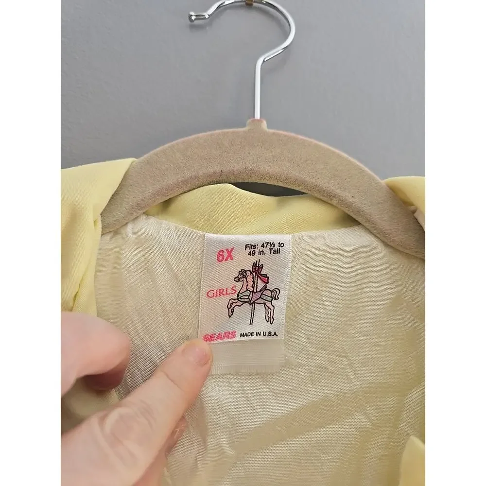 Vtg Sears Yellow Ruffle Button‎ Front Long Sleeve Cottagecore Dress Girls 6X
